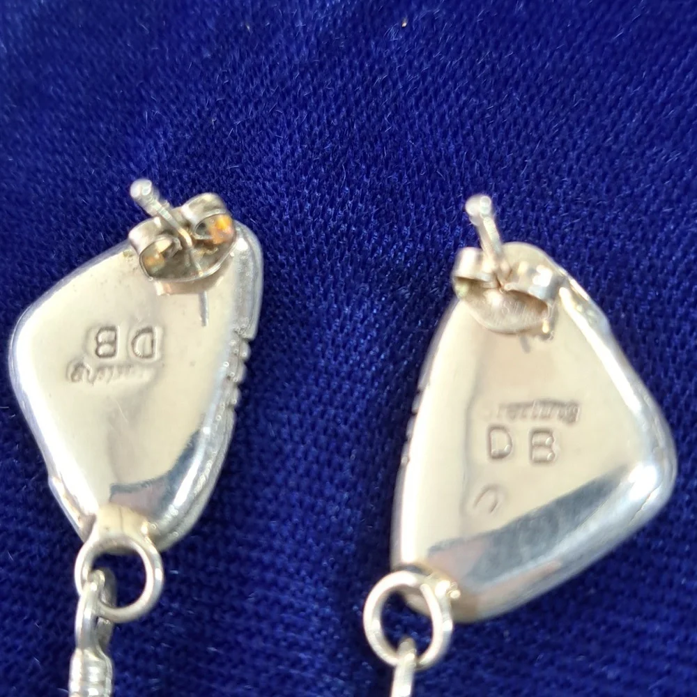 Vintage Native American Mother of Pearl Sterling Silver Feather Earrings - Picture 7 of 13